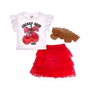 Freestyle Girls  3Pc Cherry Good Vibes Lace Skirt Set, Red
